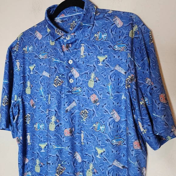 Johnnie-O Luau Prep-Formance Blue Short Sleeve Polo Shirt. Size medium - Picture 14 of 16